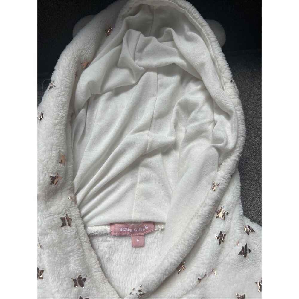 BCBG Girls Fleece Hoodie  6 White Gold Star Print With Ears Pullover - Picture 3 of 7